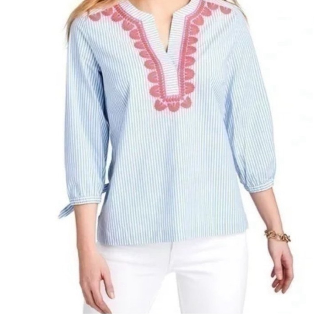 Vineyard Vines Striped Embroidered Blouseπ - Picture 12 of 15
